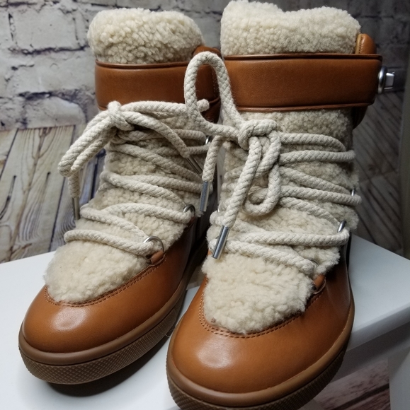 Coach Monroe Leather/Shearling Saddle Boots - Picture 2 of 8